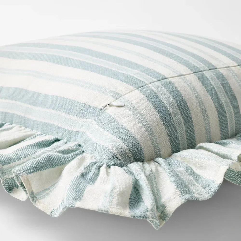 Square Woven Stripe Throw Pillow with Ruffle Blue/Ivory - Threshold Studio McGee
